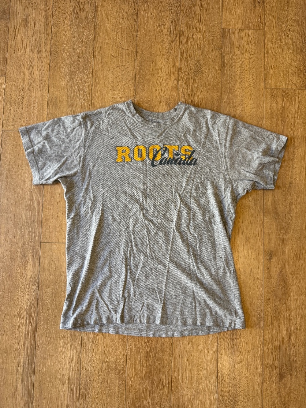 Vintage Roots Canada T Shirt Large Made In Canada Grey Logo Tee